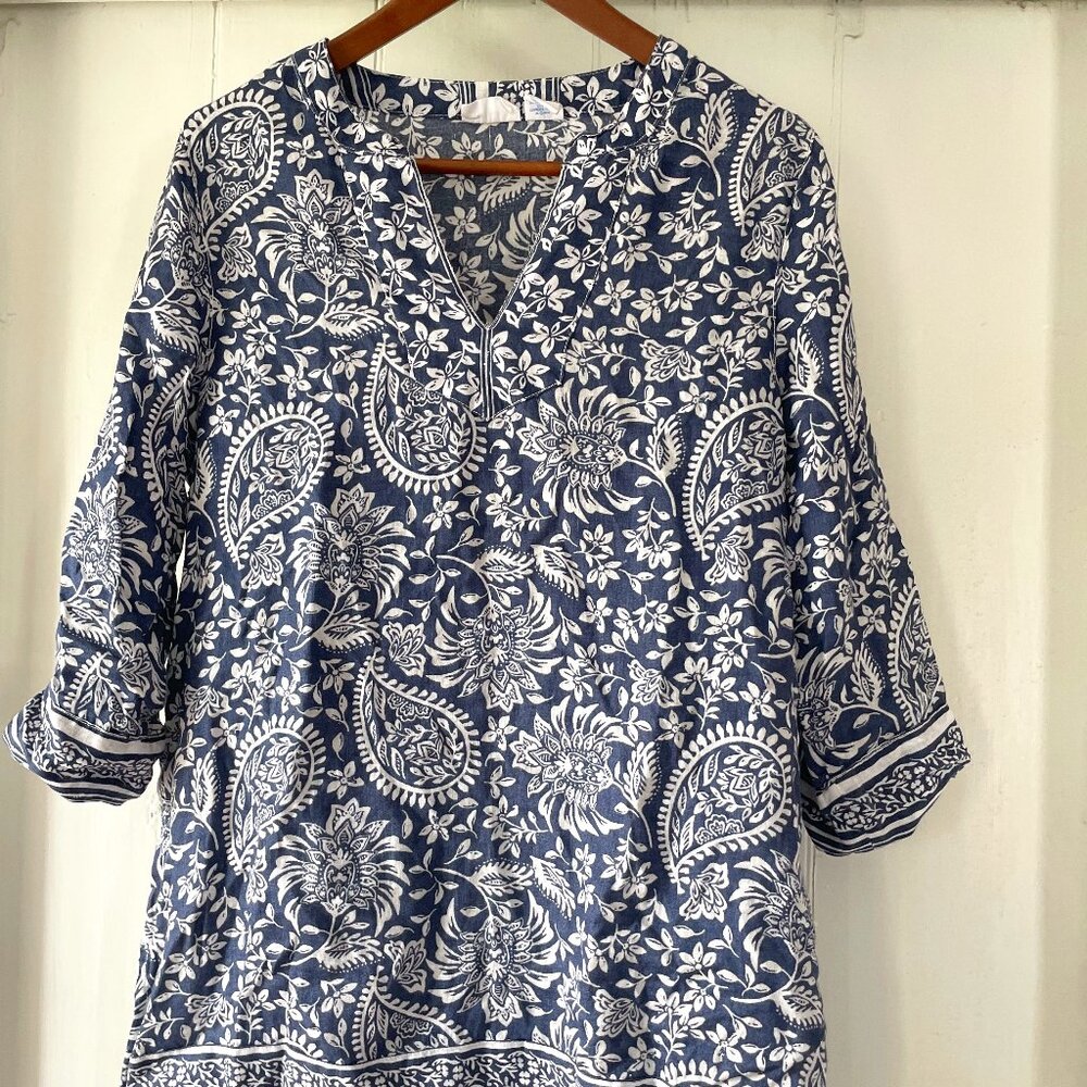 Sigrid Olsen Tunic Top Womens Sm Floral Linen Langenlook Beachy Resort Coastal